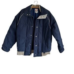 Vtg First Down Women S Puffer Jacket Coat Navy And Tan Y2K Zip Up